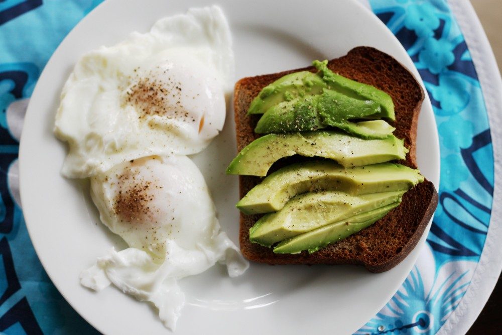 Poached eggs with avocado and toast, a dish from the quick band